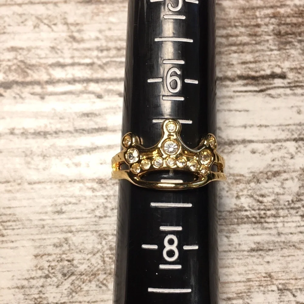 Crown Princess Tiara Ring Size 7 Faux Gold Rhinestone Jewelry